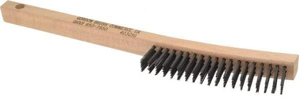 Gordon Brush - 3 Rows x 19 Columns Steel Scratch Brush - 13-3/4" OAL, 1-1/8" Trim Length, Wood Curved Handle - Exact Tool & Supply