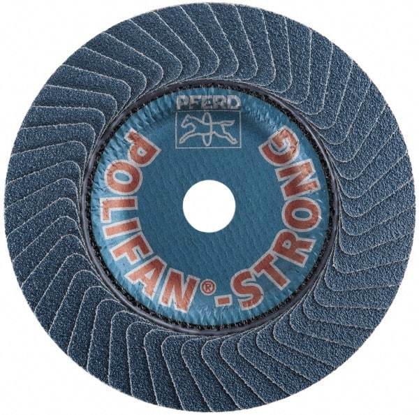PFERD - 36 Grit, 5" Disc Diam, 5/8-11 Center Hole, Type 29 Zirconia Alumina Flap Disc - 12,200 Max RPM, Fiberglass Backing, Arbor Attaching System, Coated - Exact Tool & Supply