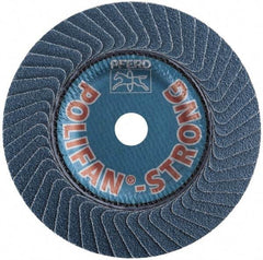 PFERD - 36 Grit, 5" Disc Diam, 5/8-11 Center Hole, Type 29 Zirconia Alumina Flap Disc - 12,200 Max RPM, Fiberglass Backing, Arbor Attaching System, Coated - Exact Tool & Supply