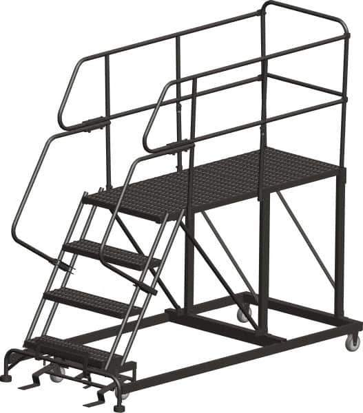 Ballymore - 78" 4 Step Single Entry Work Platform - Rolling Work Platform, 800 Lb Capacity, 40" Platform Height, 38" Base Width x 54" Base Depth, Heavy-Duty Serrated Grating - Exact Tool & Supply