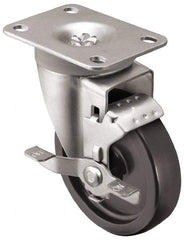 Shepherd - 3" Diam x 1-1/4" Wide x 4-1/4" OAH Top Plate Mount Swivel Caster with Brake - Polyolefin, 250 Lb Capacity, Plain Bearing, 2-5/8 x 3-3/4" Plate - Exact Tool & Supply