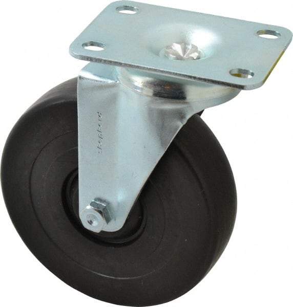 Shepherd - 5" Diam x 1-1/4" Wide x 6-1/4" OAH Top Plate Mount Swivel Caster - Polyolefin, 280 Lb Capacity, Nylon Bearing, 2-5/8 x 3-3/4" Plate - Exact Tool & Supply
