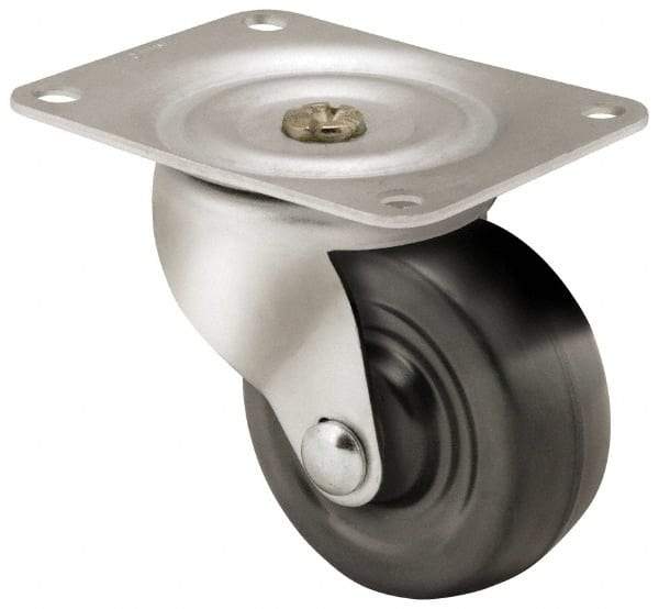 Shepherd - 3" Diam x 1-1/4" Wide x 3-13/16" OAH Top Plate Mount Swivel Caster - Soft Rubber, 150 Lb Capacity, Nylon Bearing, 3-1/8 x 4-1/8" Plate - Exact Tool & Supply