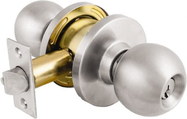 Master Lock - Up to 1-3/4" Door Thickness, Brushed Chrome Storeroom Knob Lockset - Exact Tool & Supply