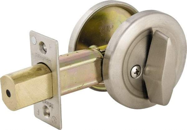 Master Lock - Up to 2" Door Thickness, Brushed Chrome Finish, One Sided Deadbolt - Keyless Cylinder - Exact Tool & Supply