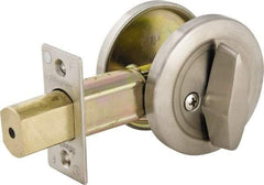 Master Lock - Up to 2" Door Thickness, Brushed Chrome Finish, One Sided Deadbolt - Keyless Cylinder - Exact Tool & Supply