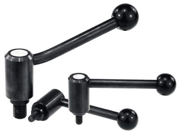 KIPP - M12 x 1.75, 1.1" Hub Diam, Steel Threaded Stud Adjustable Tension Lever with 0° Handle - 1.57" Stud Length, 4.37" OAL, 1.65" High - Exact Tool & Supply