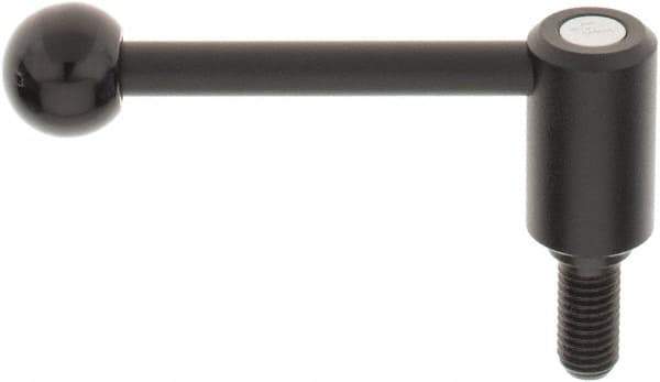 KIPP - M12 x 1.75, 0.94" Hub Diam, Steel Threaded Stud Adjustable Tension Lever with 0° Handle - 0.98" Stud Length, 3.62" OAL, 1.46" High - Exact Tool & Supply