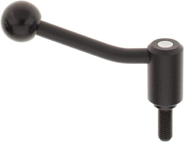 KIPP - M12 x 1.75, 1.1" Hub Diam, Steel Threaded Stud Adjustable Tension Lever with 20° Handle - 1.18" Stud Length, 4.17" OAL, 2.7" High - Exact Tool & Supply