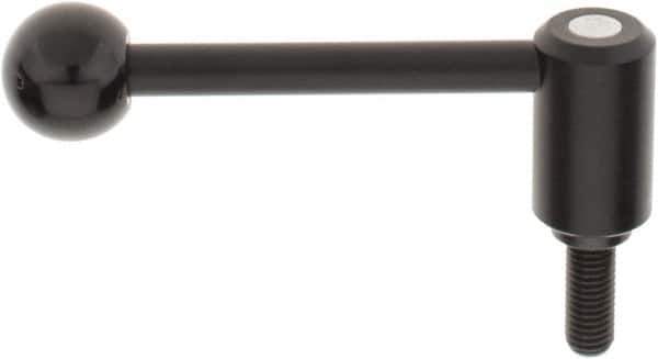 KIPP - M12 x 1.75, 1.1" Hub Diam, Steel Threaded Stud Adjustable Tension Lever with 0° Handle - 1.18" Stud Length, 4.37" OAL, 1.65" High - Exact Tool & Supply