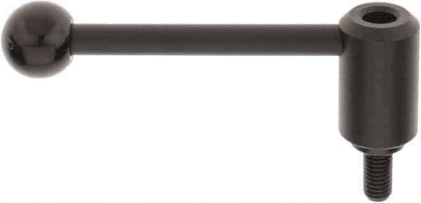 KIPP - 1/2-13, 1.3" Hub Diam, Steel Threaded Stud Adjustable Tension Lever with 0° Handle - 0.98" Stud Length, 5.3" OAL, 1.85" High - Exact Tool & Supply