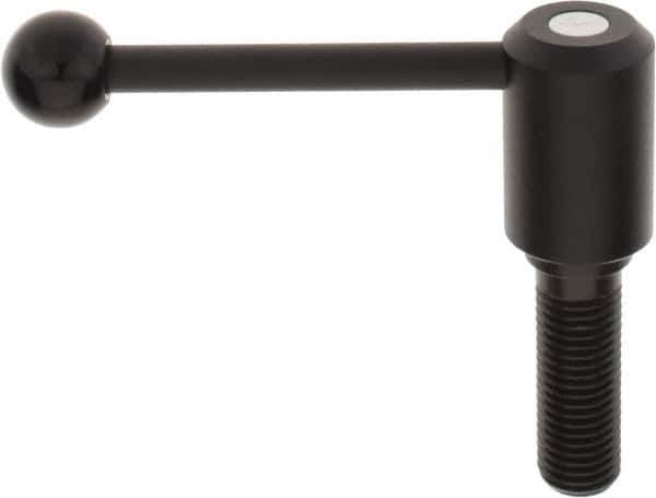 KIPP - M24 x 3.0, 1.61" Hub Diam, Steel Threaded Stud Adjustable Tension Lever with 0° Handle - 2-3/4" Stud Length, 5.3" OAL, 2.22" High - Exact Tool & Supply