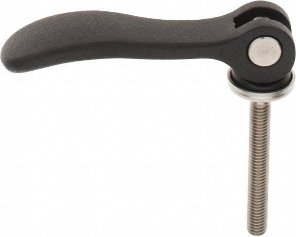 KIPP - M6 x 1.0, 0.59" Hub Diam, Black Powder Coat Aluminum (Stainless Steel Inserts) Adjustable Clamping Handle - 1.57" Stud Length - Exact Tool & Supply