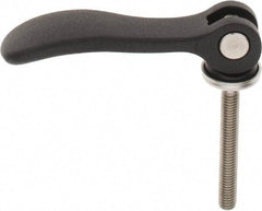 KIPP - M6 x 1.0, 0.59" Hub Diam, Black Powder Coat Aluminum (Stainless Steel Inserts) Adjustable Clamping Handle - 1.57" Stud Length - Exact Tool & Supply