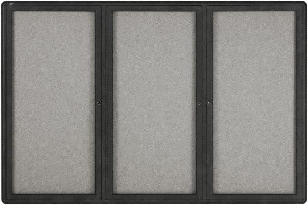 Quartet - 72" Wide x 48" High Enclosed Cork Bulletin Board - Gray - Exact Tool & Supply