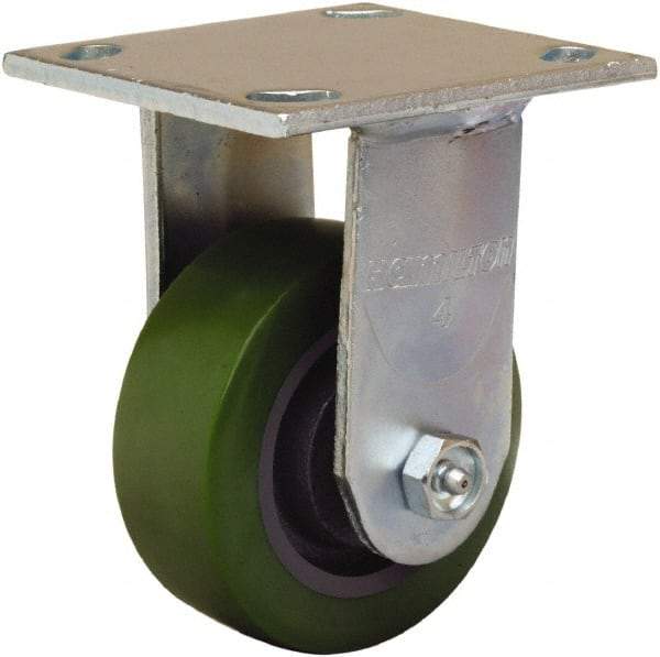Hamilton - 4" Diam x 1-1/2" Wide x 5-5/8" OAH Top Plate Mount Rigid Caster - Polyurethane Mold onto Cast Iron Center, 550 Lb Capacity, Straight Roller Bearing, 4 x 4-1/2" Plate - Exact Tool & Supply