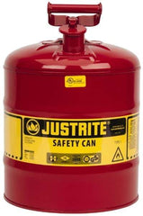 Justrite - 5 Gal Galvanized Steel Type I Safety Can - 16-7/8" High x 11-3/4" Diam, Red with Yellow - Exact Tool & Supply