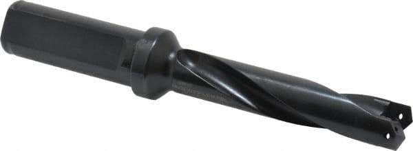 Allied Machine and Engineering - Series 0.5, 39/64 to 11/16" Diam, 3/4" Diam Straight Shank with Flange, Helical Flute Spade Drill - 2-1/2" Max Depth, 3-47/64" Body Length, 5-21/32" OAL, Standard Length, Through Coolant - Exact Tool & Supply