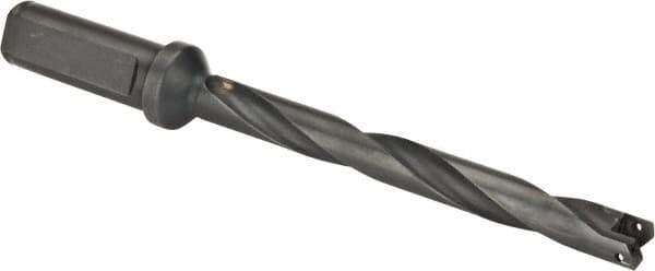 Allied Machine and Engineering - Series 0, 33/64 to 11/16" Diam, 3/4" Diam Straight Shank with Flange, Helical Flute Spade Drill - 4-1/2" Max Depth, 5-47/64" Body Length, 7-21/32" OAL, Extended Length, Through Coolant - Exact Tool & Supply