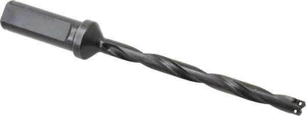 Allied Machine and Engineering - Series Y, 3/8 to 27/64" Diam, 3/4" Diam Straight Shank with Flange, Helical Flute Spade Drill - 4-3/8" Max Depth, 5-5/8" Body Length, 7-9/16" OAL, Extended Length, Through Coolant - Exact Tool & Supply