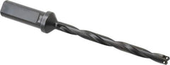 Allied Machine and Engineering - Series Y, 3/8 to 27/64" Diam, 3/4" Diam Straight Shank with Flange, Helical Flute Spade Drill - 4-3/8" Max Depth, 5-5/8" Body Length, 7-9/16" OAL, Extended Length, Through Coolant - Exact Tool & Supply