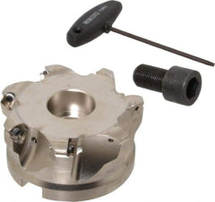 Seco - 7 Inserts, 3.22" Cutter Diam, 0.1" Max Depth of Cut, Indexable High-Feed Face Mill - 1-1/2" Arbor Hole Diam, 0.63" Keyway Width, 2" High, R220.21 Toolholder, 218.19-160.. Inserts, Series R220.21 - Exact Tool & Supply