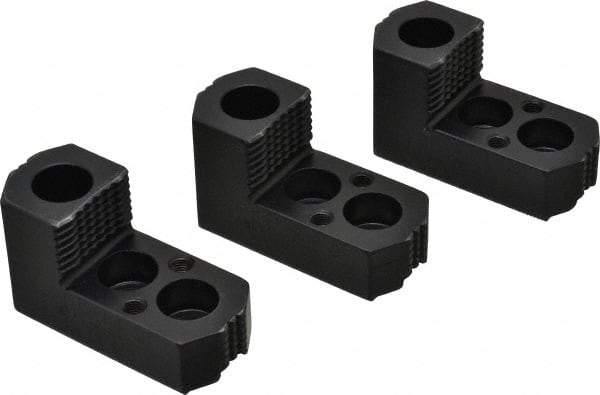 H & R Manufacturing - 8" Max Chuck Diam Compatibility, Case Hardened Steel 1.5mm x 60° Serrated Hard Lathe Top Jaws - 1 Step, 0.551" Groove Width, 1-1/2" Wide x 3-1/2" Long x 1.969" High - Exact Tool & Supply