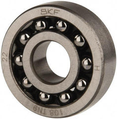 SKF - 8mm Bore Diam, 22mm OD, Open Self Aligning Radial Ball Bearing - 7mm Wide, 2 Rows, Round Bore, 126 Lb Static Capacity, 596 Lb Dynamic Capacity - Exact Tool & Supply