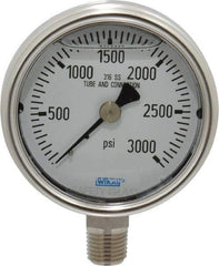 Wika - 2-1/2" Dial, 1/4 Thread, 0-3,000 Scale Range, Pressure Gauge - Lower Connection Mount, Accurate to 2-1-2% of Scale - Exact Tool & Supply