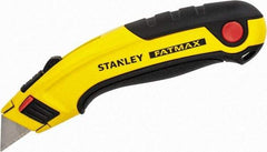 Stanley - Retractable Utility Knife - 60mm Blade, Yellow & Black Aluminum Handle, 5 Blades Included - Exact Tool & Supply