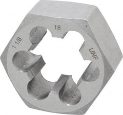 Interstate - 1-1/8 - 18 UNEF Thread, 2" Hex, Right Hand Thread, Hex Rethreading Die - Carbon Steel, 1" Thick - Exact Tool & Supply