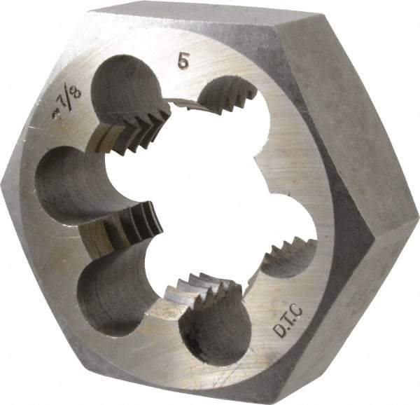 Interstate - 1-7/8 - 5 UNS Thread, 3-1/8" Hex, Right Hand Thread, Hex Rethreading Die - Carbon Steel, 1-1/4" Thick - Exact Tool & Supply