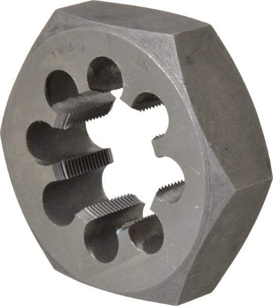Interstate - 1-9/16 - 18 UNEF Thread, 3-1/8" Hex, Right Hand Thread, Hex Rethreading Die - Carbon Steel, 1" Thick - Exact Tool & Supply
