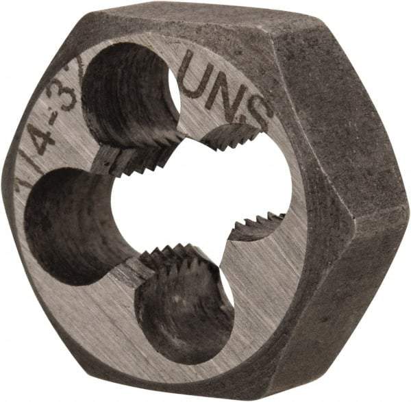 Interstate - 1/4-32 UNEF Thread, 11/16" Hex, Right Hand Thread, Hex Rethreading Die - Carbon Steel, 1/4" Thick - Exact Tool & Supply