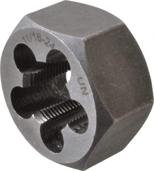 Interstate - 11/16-24 UNEF Thread, 1-7/16" Hex, Right Hand Thread, Hex Rethreading Die - Carbon Steel, 3/4" Thick - Exact Tool & Supply