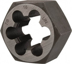 Interstate - 7/8-16 UNS Thread, 1-5/8" Hex, Right Hand Thread, Hex Rethreading Die - Carbon Steel, 7/8" Thick - Exact Tool & Supply