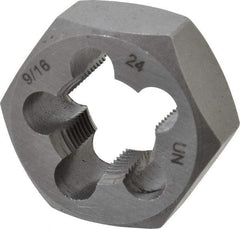 Interstate - 9/16-24 UNEF Thread, 1-1/16" Hex, Right Hand Thread, Hex Rethreading Die - Carbon Steel, 1/2" Thick - Exact Tool & Supply