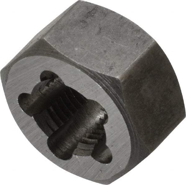 Interstate - M11x1.00 Metric Fine Thread, 25/32" Hex, Right Hand Thread, Hex Rethreading Die - Carbon Steel, 7/16" Thick - Exact Tool & Supply