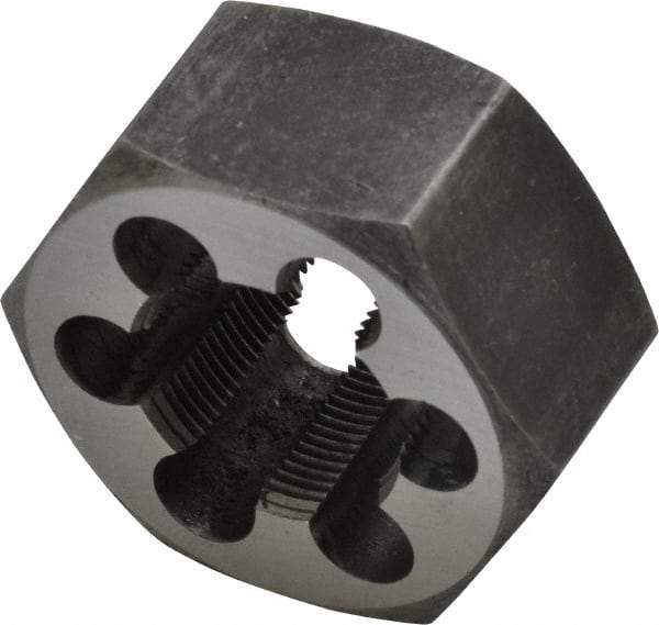 Interstate - M20x1.00 Metric Fine Thread, 1-7/16" Hex, Right Hand Thread, Hex Rethreading Die - Carbon Steel, 3/4" Thick - Exact Tool & Supply