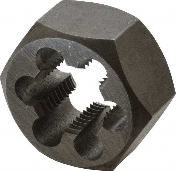 Interstate - M22x2.00 Metric Fine Thread, 1-5/8" Hex, Right Hand Thread, Hex Rethreading Die - Carbon Steel, 7/8" Thick - Exact Tool & Supply