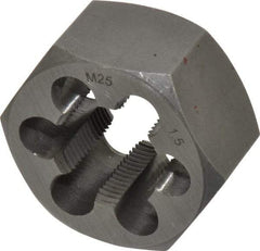 Interstate - M25x1.50 Metric Fine Thread, 1-13/16" Hex, Right Hand Thread, Hex Rethreading Die - Carbon Steel, 1" Thick - Exact Tool & Supply