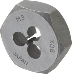Interstate - M3x0.60 Metric Special Thread, 19/32" Hex, Right Hand Thread, Hex Rethreading Die - Carbon Steel, 1/4" Thick - Exact Tool & Supply