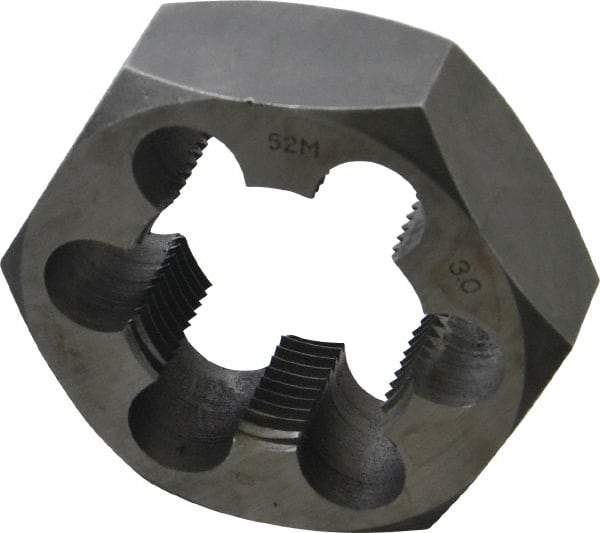 Interstate - M52x3.00 Metric Fine Thread, 3-1/2" Hex, Right Hand Thread, Hex Rethreading Die - Carbon Steel, 1-1/4" Thick - Exact Tool & Supply