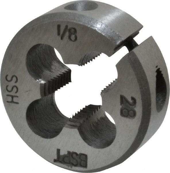 Interstate - 1/8-28 BSPT Thread, Round Pipe Die - 1" Outside Diam, High Speed Steel - Exact Tool & Supply