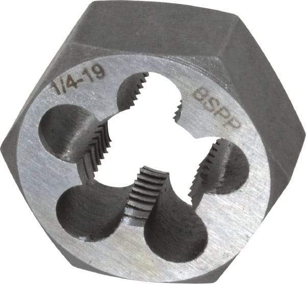 Interstate - 1/4-19 BSPP Thread, Hex Pipe Die - 1-1/4" Outside Diam, Carbon Steel - Exact Tool & Supply