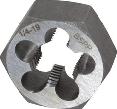Interstate - 1/4-19 BSPP Thread, Hex Pipe Die - 1-1/4" Outside Diam, Carbon Steel - Exact Tool & Supply