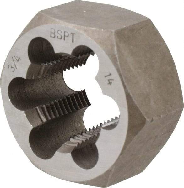 Interstate - 3/4-14 BSPT Thread, Hex Pipe Die - 2" Outside Diam, Carbon Steel - Exact Tool & Supply