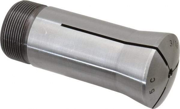 Lyndex - 3/16 Inch 5C Round Collet - 3.27 Inch Overall Length, 1.041-24 Internal Thread Size, Steel, 0.0007 Inch TIR - Exact Tool & Supply