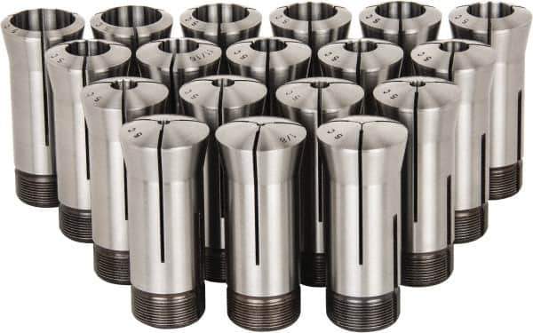 Lyndex - 18 Piece, 1/16" to 1-1/8" Capacity, 5C Round Collet Set - Increments of 1/16 Inch - Exact Tool & Supply