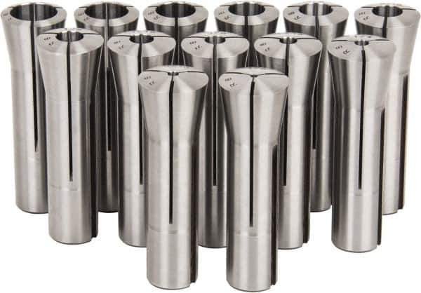Lyndex - 13 Piece, 1/8" to 7/8" Capacity, R8 Collet Set - Increments of 1/16 Inch - Exact Tool & Supply